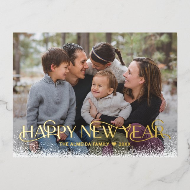 Carte postale Jour de neige FOIL Joyeux Nouvel An  (Recto)