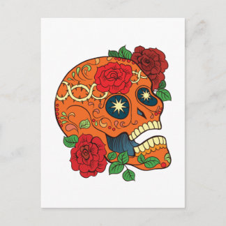 Carte Postale Jour de tatouage orange mort crâne de sucre Roses
