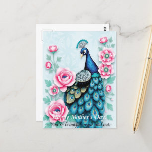 Carte Postale Jour des mères de paon et roses roses roses roses
