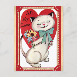 Carte Postale Jour des Valentines de Chat Vintage