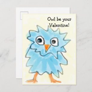Carte Postale Jour des Valentines de la Chouette Bleue Bleu Cute