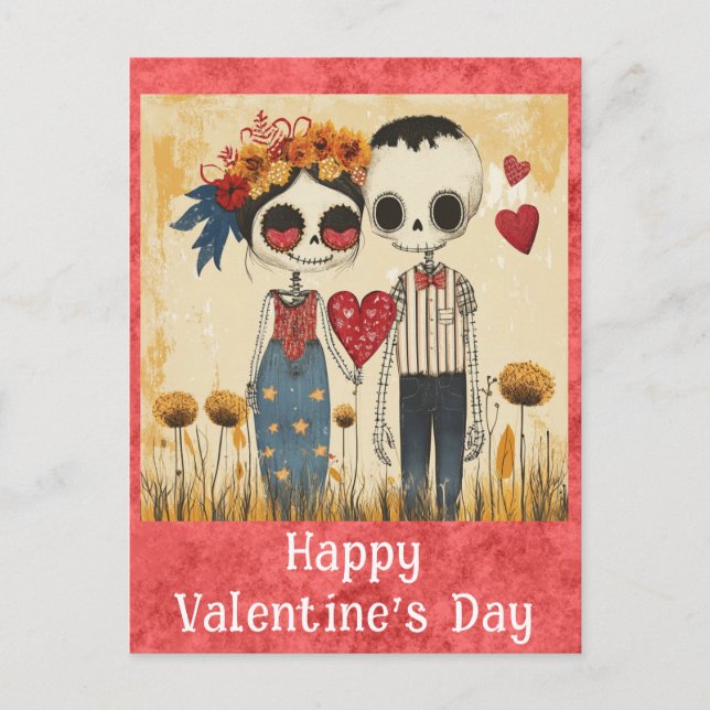 Carte Postale Jour des valentines gothiques mignonnes Skeleton C (Devant)