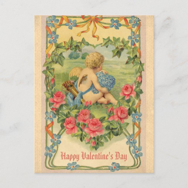 Carte Postale Jour des Valentines vintages Victorian Cupid Flora (Devant)