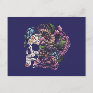 Carte Postale Jour du crâne à sucre fleuri mort avec fleurs