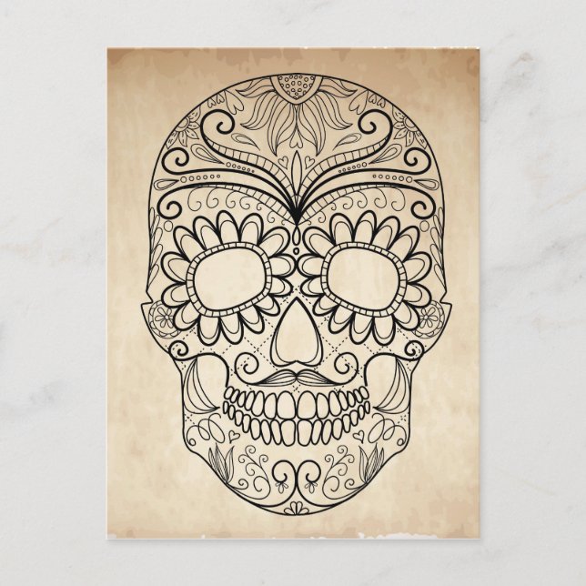 Carte Postale Jour Du Crâne Grungy Morte (Devant)