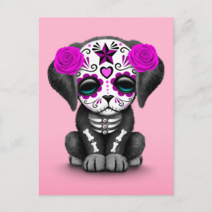 Carte Postale Jour mignon violet du chien chiot mort rose