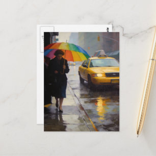 Carte Postale Jour Pluvieux Femme Abstraite Un Parapluie Arc-en-