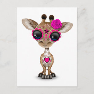 Carte Postale Jour rose de la mort crâne sucre bébé Giraffe bébé