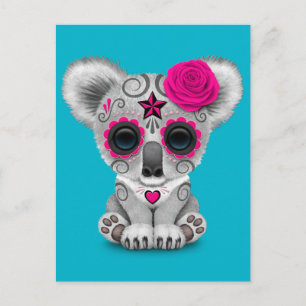 Carte Postale Jour rose de la mort crâne sucre bébé Koala