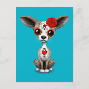 Carte Postale Jour rouge du crâne de sucre mort Chihuahua Chiupp