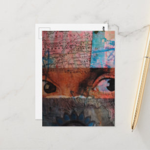 Carte Postale Journal abstrait collage de déchets Les Yeux