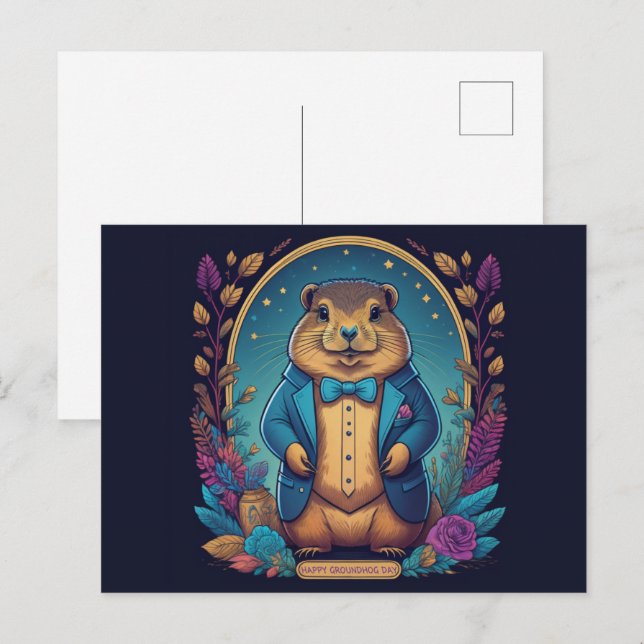 Carte Postale Journée de la marmotte A Célébration du printemps (Devant / Derrière)