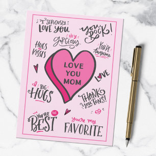 Carte Postale Journée des mères de coeur rose Jouer Citations él