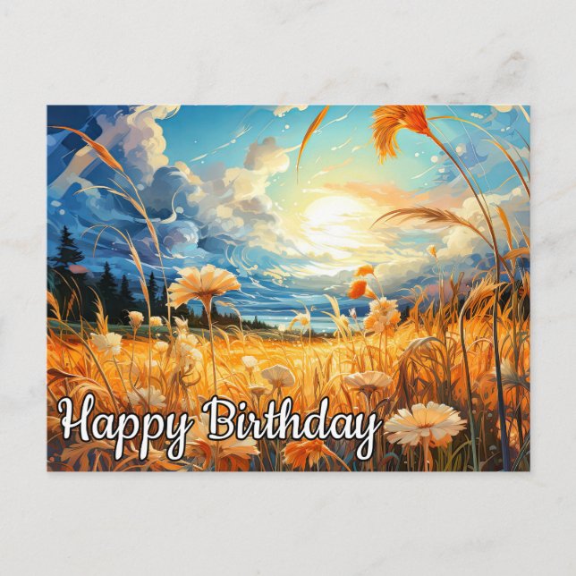 Carte Postale Journée Ensoleillée Dans La Prairie | Joyeux Anniv (Devant)