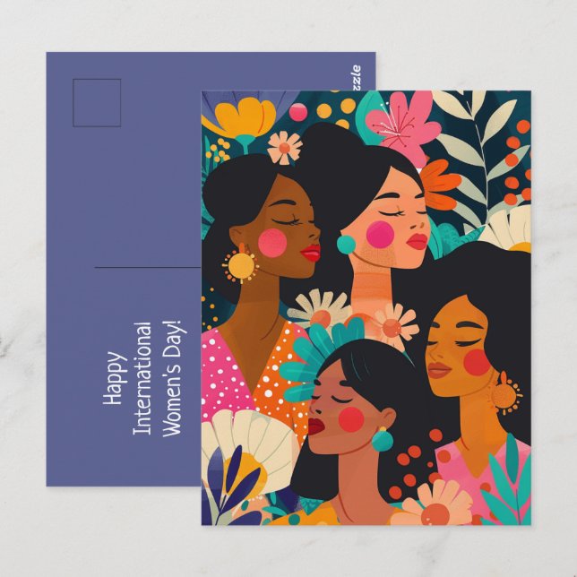 Carte Postale Journée internationale des femmes florales violett (Devant / Derrière)