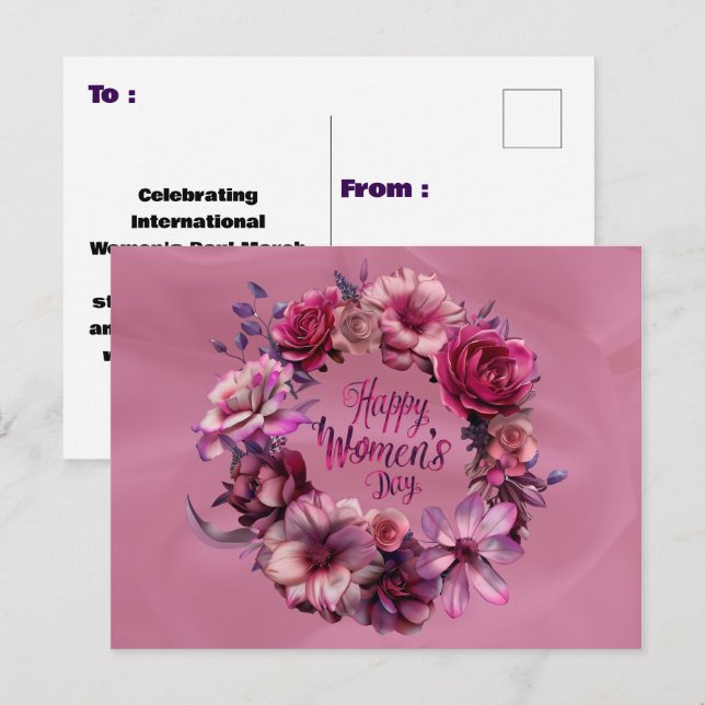 Carte Postale Journée internationale des femmes rose florale 202 (Devant / Derrière)
