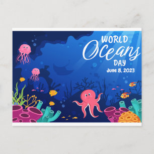 Carte Postale Journée mondiale des océans Scène sous-marine Text