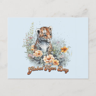 Carte Postale Journée mondiale du tigre, petit aquarelle