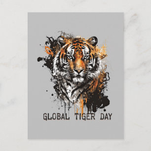 Carte Postale Journée mondiale du tigre, tigre grinçant