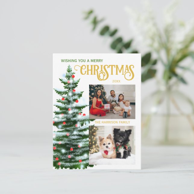 Carte Postale Jours fériés Arbre de Noël Deux photos de famille  (Debout devant)