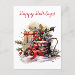 Carte Postale Jovely Happy Holidays Secular Watercolor Artwork