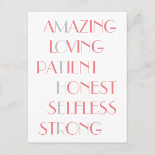 Carte Postale Jovely Mothers Pink Acrostic Poème Typographie Cad