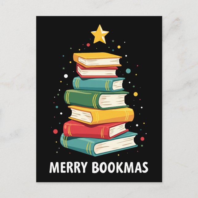 Carte Postale Joy Bookmas - Festive Book Stack for Book Lovers (Devant)