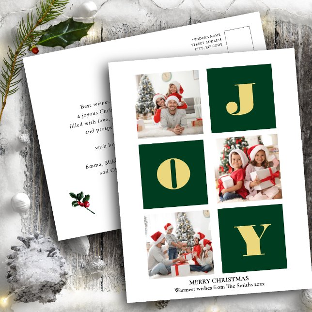 Carte Postale JOY Elegant Gold Snowflakes Modern Script Photo (Créateur téléchargé)