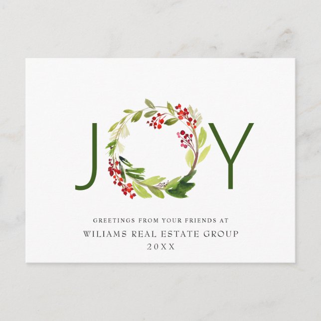Carte Postale Joy Festive Holly Berry voeux Noël (Devant)