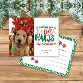 Carte Postale Joy Love Paws Chien de Noël Red Green Photo