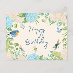 Carte Postale Joyeuse aquarelle d'anniversaire Hydrangea Fleurs