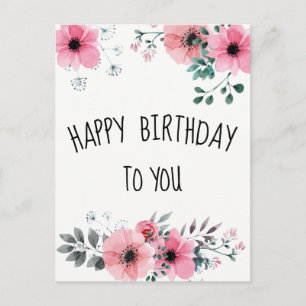Carte Postale Joyeuse aquarelle d'anniversaire Plutôt rose flora