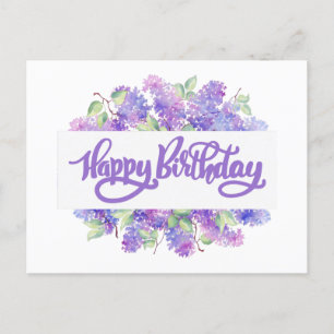 Carte Postale Joyeuse aquarelle d'anniversaire Purple Lilac Fleu