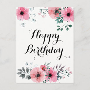 Carte Postale Joyeuse aquarelle d'anniversaire rose floral