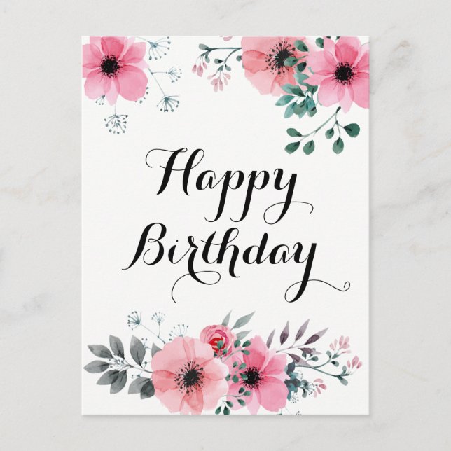 Carte Postale Joyeuse aquarelle d'anniversaire rose floral (Devant)