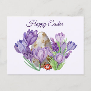 Carte Postale Joyeuse Aquarelle de Pâques Fleurs de Crocus pourp