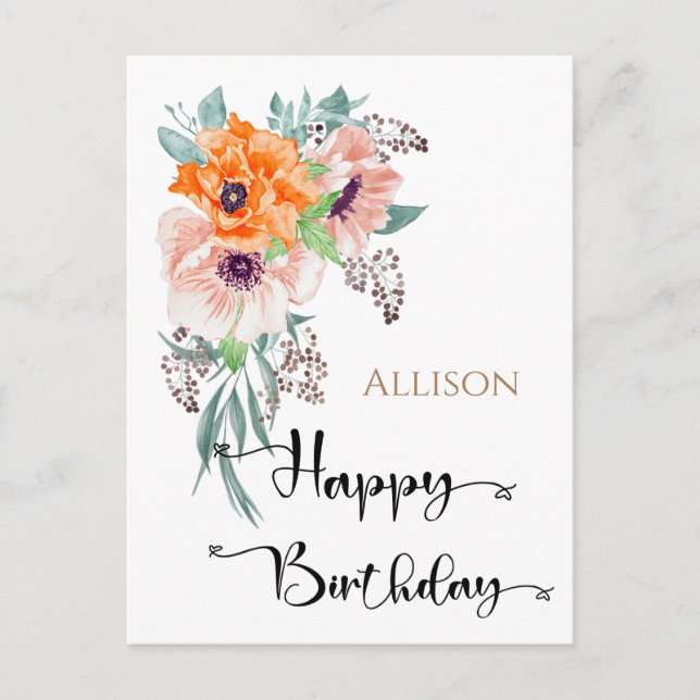 Carte Postale Joyeuse aquarelle florale d'anniversaire (Devant)