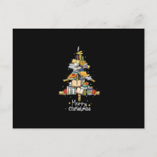 Carte Postale Joyeuse bibliothèque de Noël Arbre mignonne livre 