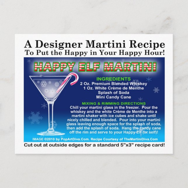 Carte postale Joyeuse Elf Christmas Martini Recett (Devant)