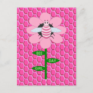 Carte Postale Joyeuse Fête de l'Abeille Fille Rose Anniversaire 