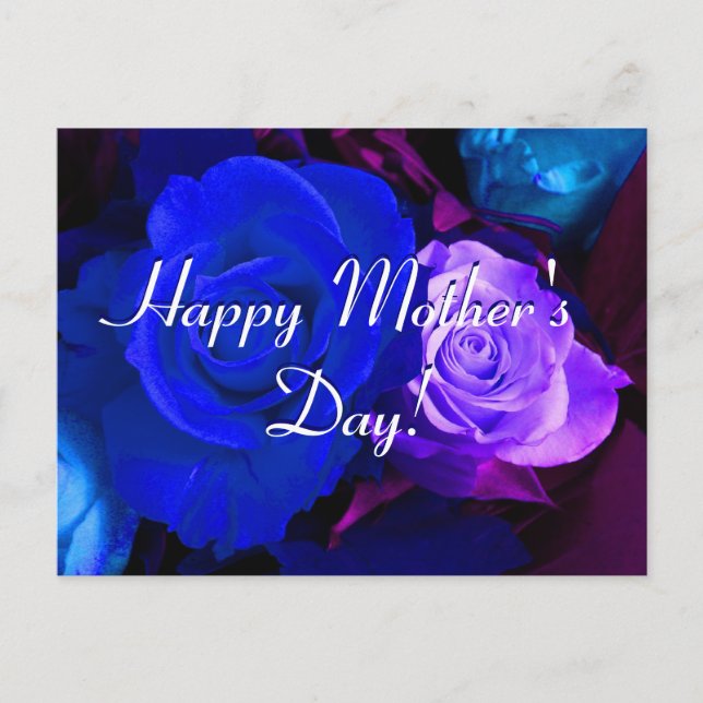 Carte Postale Joyeuse fête des mères Bleu pourpre Roses (Devant)