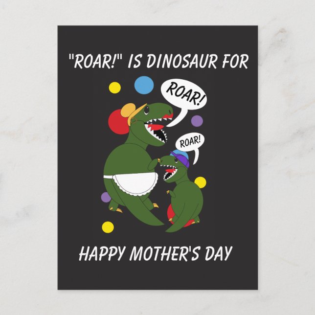 Carte Postale Joyeuse Fête des mères Dinosaur Fils Maman Personn (Devant)
