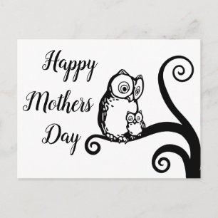 Carte Postale Joyeuse Fête des Mères Elégant Hibou Arbre