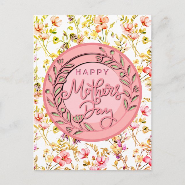 Carte Postale Joyeuse Fête des Mères Élégant Moderne Floral Rose (Devant)