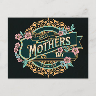 Carte Postale Joyeuse fête des mères Fleurs florales noires et d