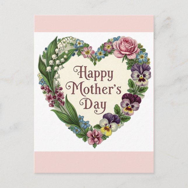 Carte Postale Joyeuse Fête des Mères Fleurs Victoriennes Cur Flu (Devant)