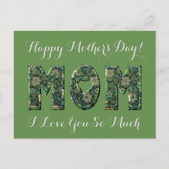 Carte Postale Joyeuse Fête des Mères Maman Je t'aime Floral Vert (Devant)