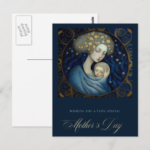 Carte Postale Joyeuse fête des mères Peinture de la mère et de l