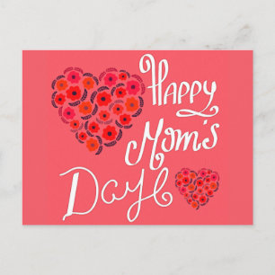 Carte Postale Joyeuse Fête des Mères Roses rouges Aimer Typograp