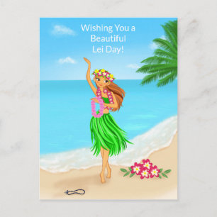 Carte Postale Joyeuse Fille de Hula de la Fête du Lei Hawaïen Pl